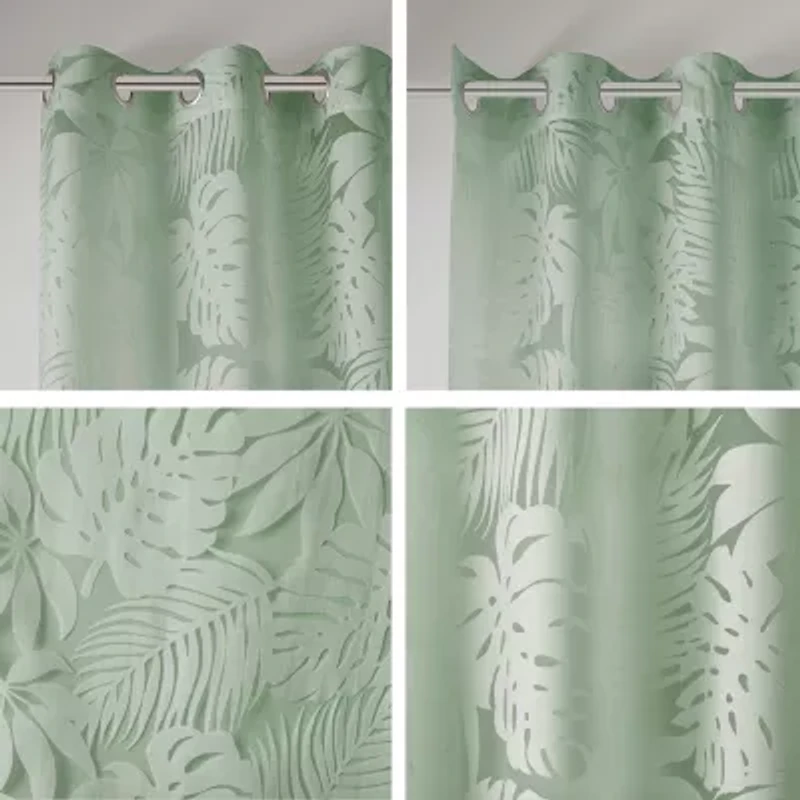 Madison Park Kauna Palm Leaf Grommet Top Sheer Single Curtain Panel