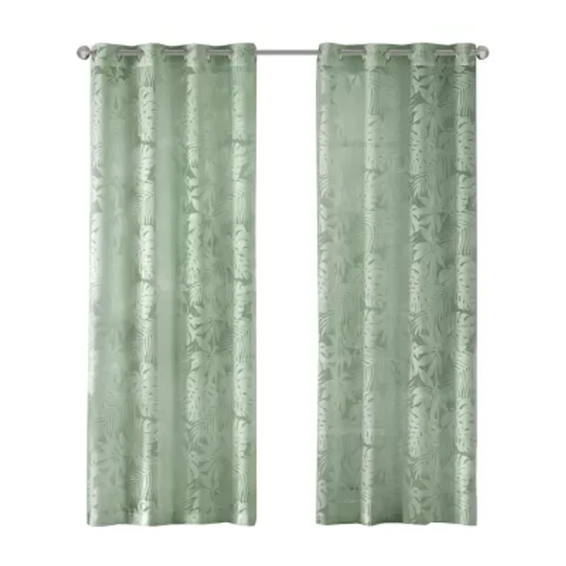 Madison Park Kauna Palm Leaf Grommet Top Sheer Single Curtain Panel