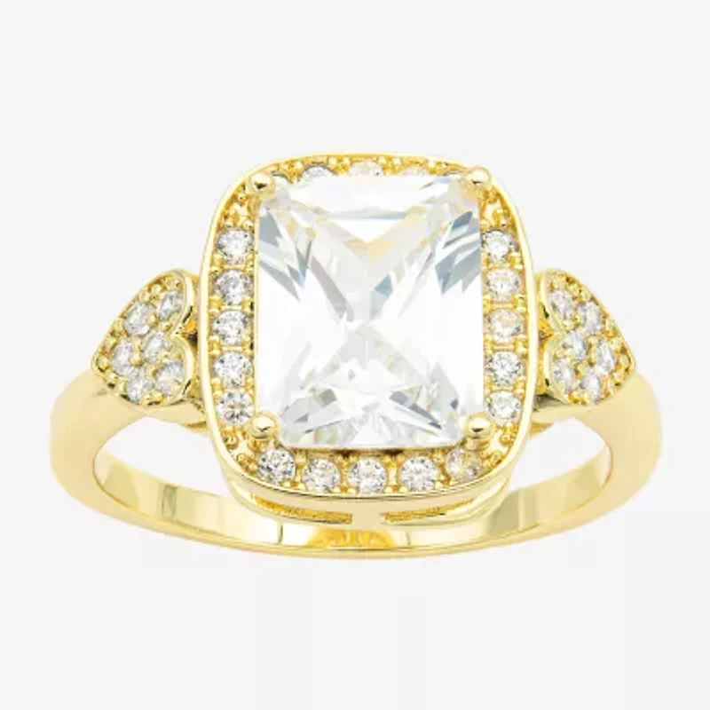 Sparkle Allure Womens Cubic Zirconia 14K Gold Over Brass Heart Halo Cocktail Ring
