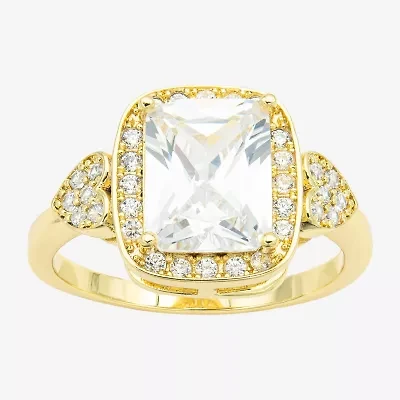 Sparkle Allure Womens Cubic Zirconia 14K Gold Over Brass Heart Halo Cocktail Ring