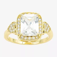 Sparkle Allure Womens Cubic Zirconia 14K Gold Over Brass Heart Halo Cocktail Ring