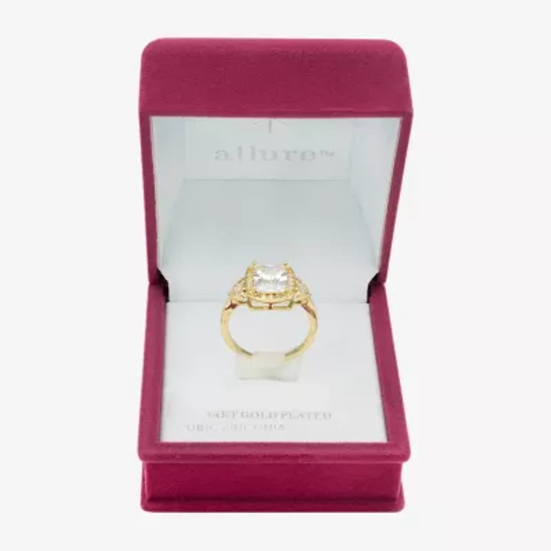 Sparkle Allure Womens Cubic Zirconia 14K Gold Over Brass Heart Halo Cocktail Ring