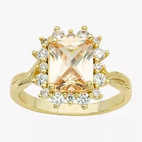 Sparkle Allure Twisted Womens Champagne Cubic Zirconia 14K Gold Over Brass Halo Cocktail Ring