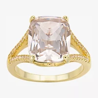 Sparkle Allure Split Shank Womens Pink Cubic Zirconia 14K Gold Over Brass Cocktail Ring