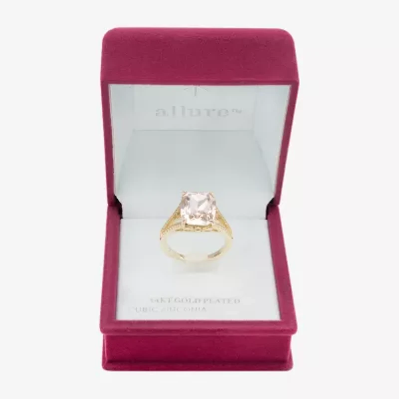 Sparkle Allure Split Shank Womens Pink Cubic Zirconia 14K Gold Over Brass Cocktail Ring