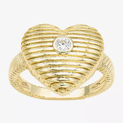 Sparkle Allure Textured Womens Cubic Zirconia 14K Gold Over Brass Heart Cocktail Ring