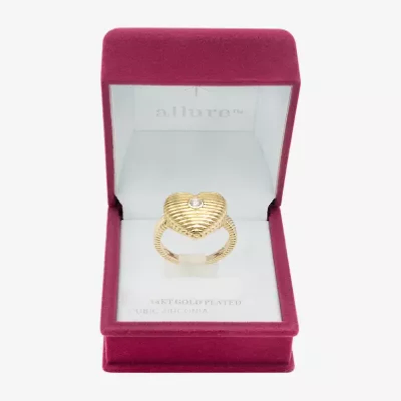 Sparkle Allure Textured Womens Cubic Zirconia 14K Gold Over Brass Heart Cocktail Ring