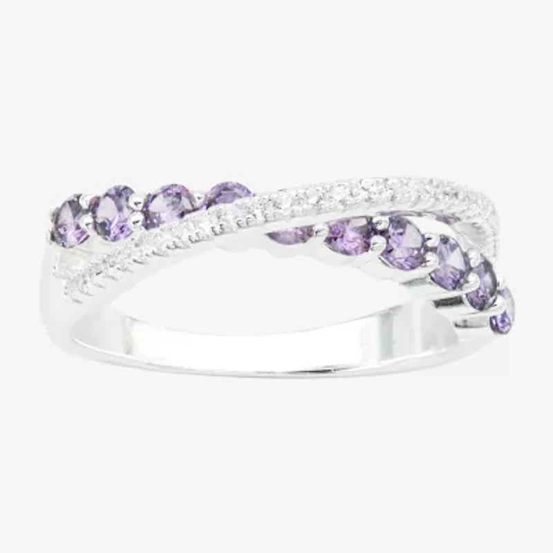 Sparkle Allure Womens 2.5MM Purple Cubic Zirconia Pure Silver Over Brass Crossover Band