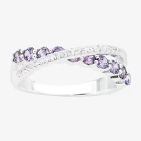 Sparkle Allure Womens 2.5MM Purple Cubic Zirconia Pure Silver Over Brass Crossover Band