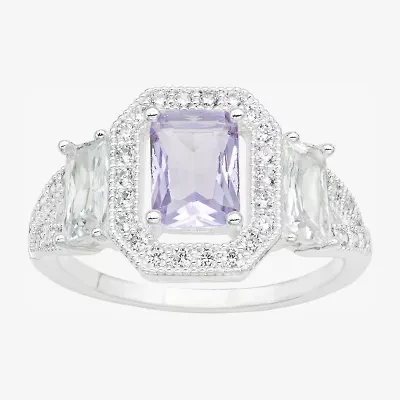 Sparkle Allure Womens Purple Cubic Zirconia Pure Silver Over Brass Halo Cocktail Ring