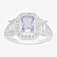 Sparkle Allure Womens Purple Cubic Zirconia Pure Silver Over Brass Halo Cocktail Ring