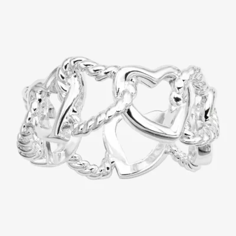 Sparkle Allure Twisted Womens 9.5MM Pure Silver Over Brass Heart Band