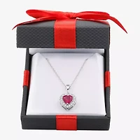 Yes, Please! Womens Lab Created Red Ruby Sterling Silver Heart 18 Inch Pendant Necklace