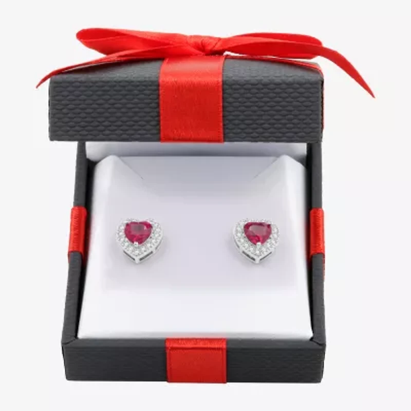 Yes, Please! Lab Created Red Ruby Sterling Silver Heart Stud Earrings
