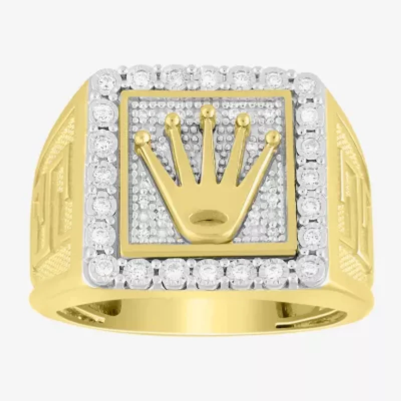 Mens 1/4 CT. T.W. Natural White Diamond 10K Gold Crown Fashion Ring