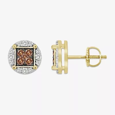 3/4 CT. T.W. Natural Champagne Diamond 10K Gold 10mm Stud Earrings