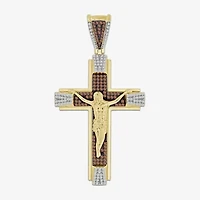 "Crucifix" Mens 1/2 CT. T.W. Natural Champagne Diamond 10K Gold Cross Pendant
