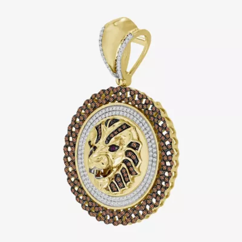 "Lion" Mens 1 1/4 CT. T.W. Natural Champagne Diamond 10K Gold Pendant