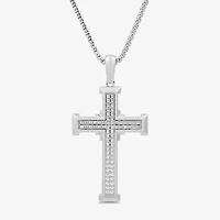 Mens 1/2 CT. T.W. Lab Grown White Diamond Sterling Silver Cross 22 Inch Pendant Necklace