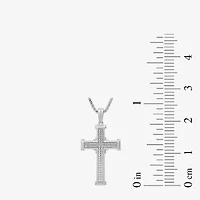 Mens 1/2 CT. T.W. Lab Grown White Diamond Sterling Silver Cross 22 Inch Pendant Necklace