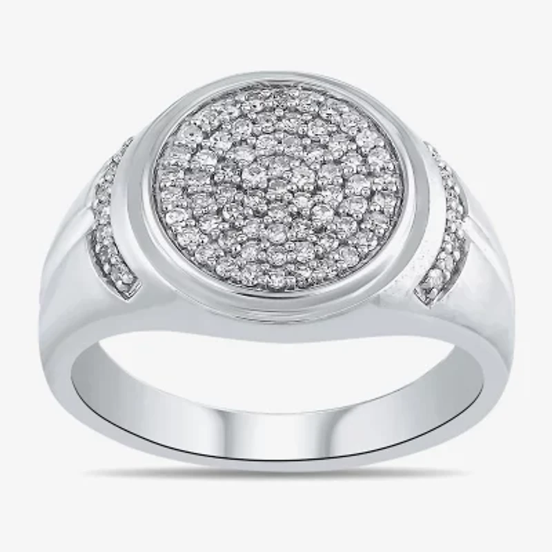 Mens 1/2 CT. T.W. Lab Grown White Diamond Sterling Silver Oval Cluster Fashion Ring