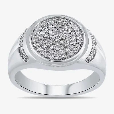 Mens 1/2 CT. T.W. Lab Grown White Diamond Sterling Silver Oval Cluster Fashion Ring