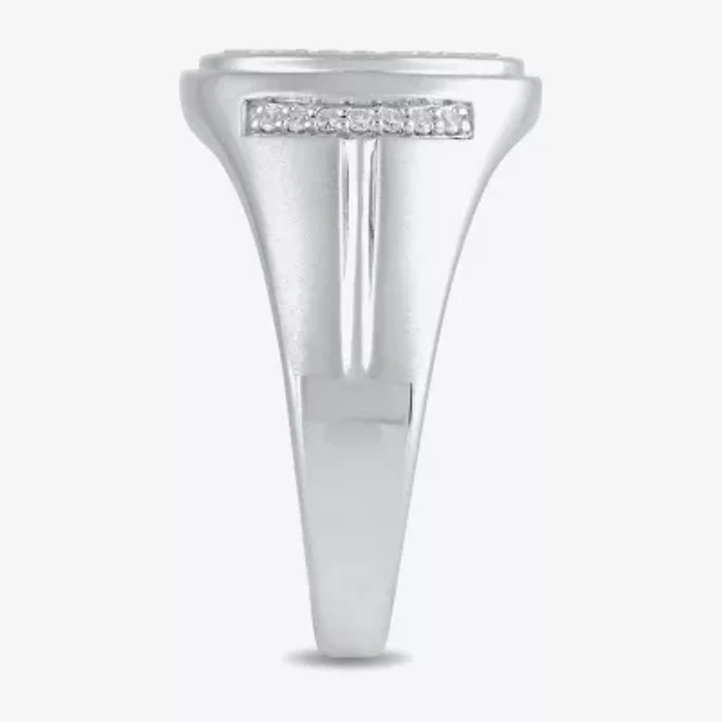 Mens 1/2 CT. T.W. Lab Grown White Diamond Sterling Silver Oval Cluster Fashion Ring