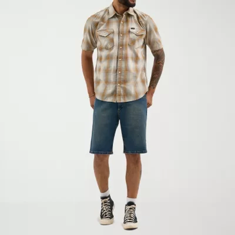 Wrangler Mens Regular Fit Short Sleeve Plaid Button-Down Shirt