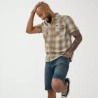 Wrangler Mens Regular Fit Short Sleeve Plaid Button-Down Shirt