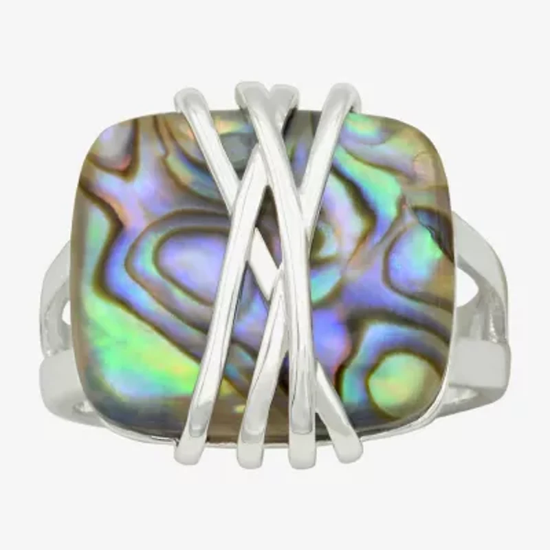 Sparkle Allure Womens Green Abalone Pure Silver Over Brass Cocktail Ring