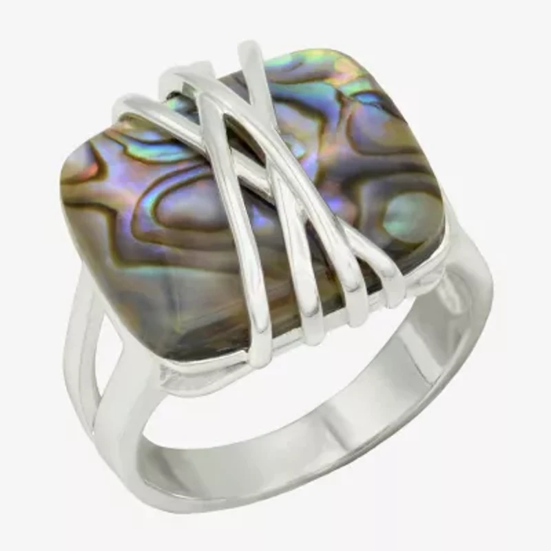 Sparkle Allure Womens Green Abalone Pure Silver Over Brass Cocktail Ring