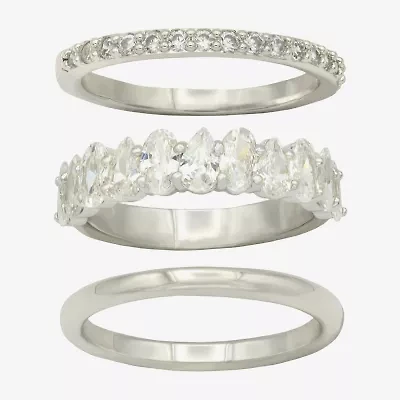 Sparkle Allure Womens Cubic Zirconia Pure Silver Over Brass Marquise Eternity Ring Set