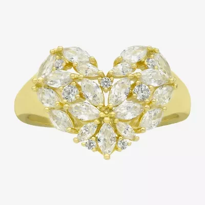 Sparkle Allure Womens Cubic Zirconia 14K Gold Over Brass Heart Cluster Cocktail Ring