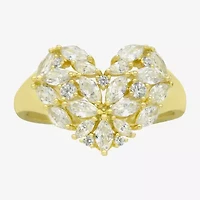 Sparkle Allure Womens Cubic Zirconia 14K Gold Over Brass Heart Cluster Cocktail Ring