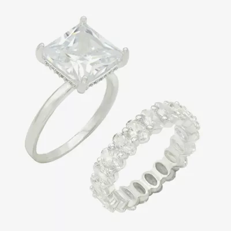 Sparkle Allure Womens Cubic Zirconia Pure Silver Over Brass Eternity Ring Set