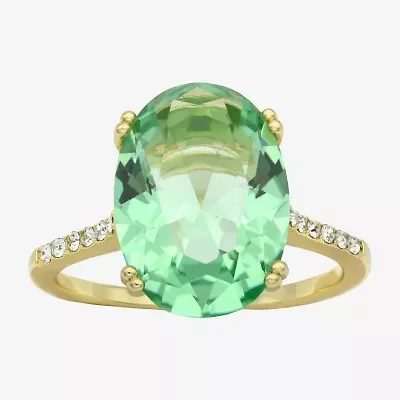 Sparkle Allure Womens Green Crystal 14K Gold Over Brass Oval Cocktail Ring