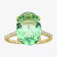 Sparkle Allure Womens Green Crystal 14K Gold Over Brass Oval Cocktail Ring