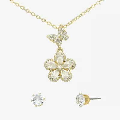 Sparkle Allure Womens Cubic Zirconia 14K Gold Over Brass Butterfly Flower 2-pc. Jewelry Set