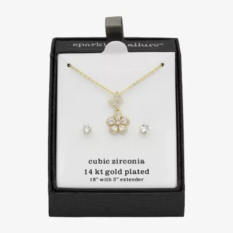Sparkle Allure Womens Cubic Zirconia 14K Gold Over Brass Butterfly Flower 2-pc. Jewelry Set