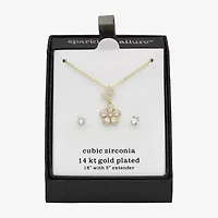 Sparkle Allure Womens Cubic Zirconia 14K Gold Over Brass Butterfly Flower 2-pc. Jewelry Set