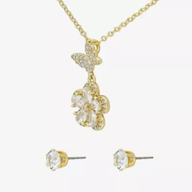 Sparkle Allure Womens Cubic Zirconia 14K Gold Over Brass Butterfly Flower 2-pc. Jewelry Set