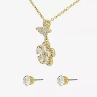 Sparkle Allure Womens Cubic Zirconia 14K Gold Over Brass Butterfly Flower 2-pc. Jewelry Set