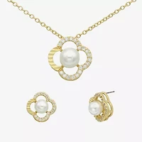 Sparkle Allure Womens Cubic Zirconia Simulated Pearl 14K Gold Over Brass 2-pc. Jewelry Set