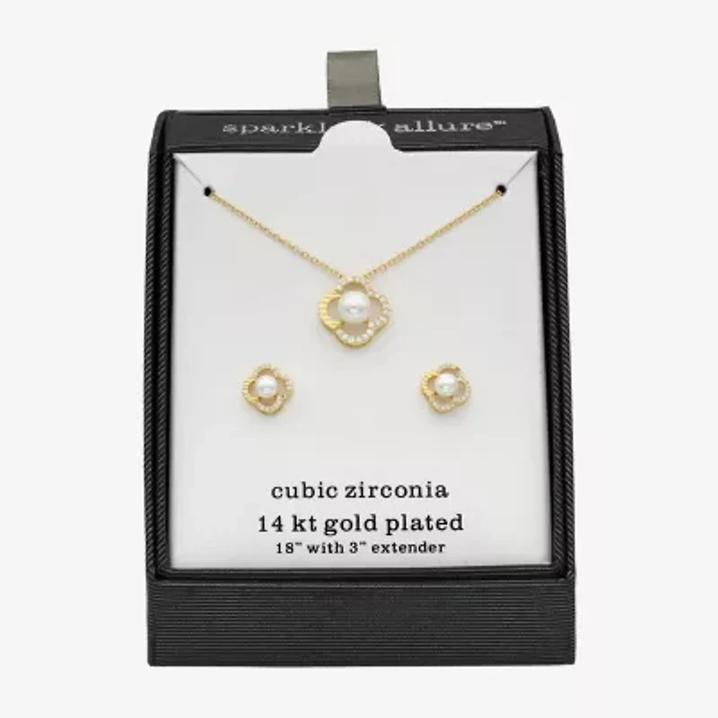 Sparkle Allure Womens Cubic Zirconia Simulated Pearl 14K Gold Over Brass 2-pc. Jewelry Set
