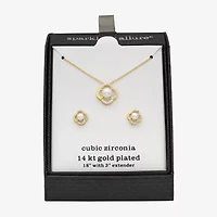 Sparkle Allure Womens Cubic Zirconia Simulated Pearl 14K Gold Over Brass 2-pc. Jewelry Set