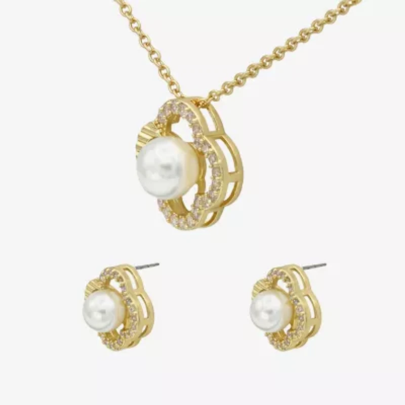 Sparkle Allure Womens Cubic Zirconia Simulated Pearl 14K Gold Over Brass 2-pc. Jewelry Set