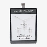 Sparkle Allure Womens Cubic Zirconia Pure Silver Over Brass Cross 2-pc. Jewelry Set
