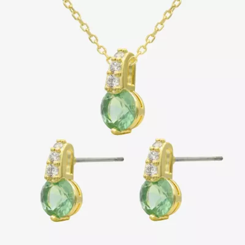Sparkle Allure Womens Green Crystal 14K Gold Over Brass Round 2-pc. Jewelry Set