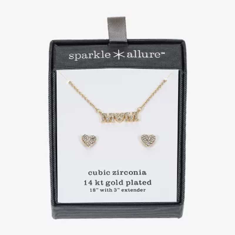 Sparkle Allure Mom Womens Cubic Zirconia Pure Silver Over Brass Heart 2-pc. Jewelry Set
