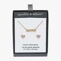 Sparkle Allure Mom Womens Cubic Zirconia Pure Silver Over Brass Heart 2-pc. Jewelry Set